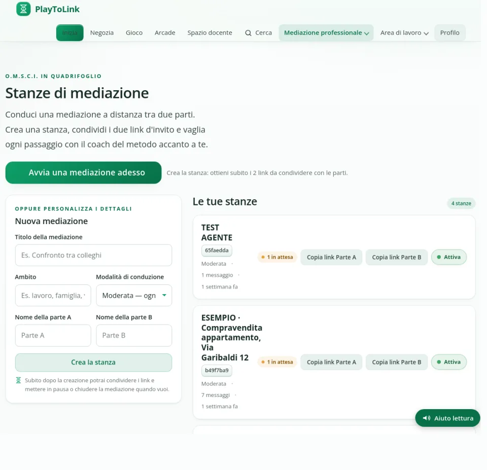 Le stanze di mediazione professionale.